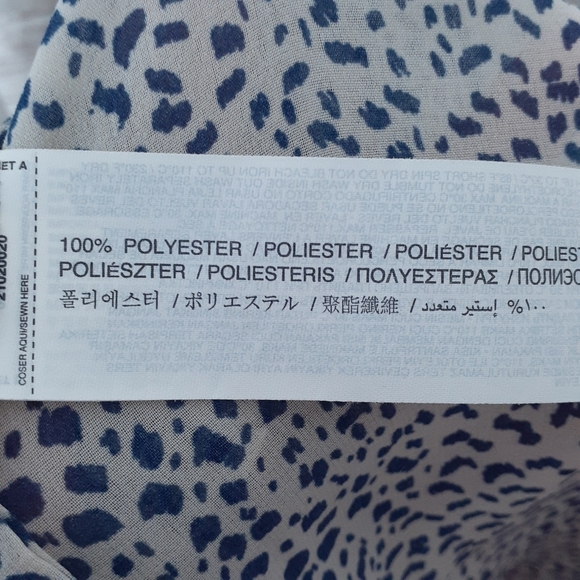 Mango Button Up Blouse Beige Blue L Sheer 234 - Picture 5 of 5